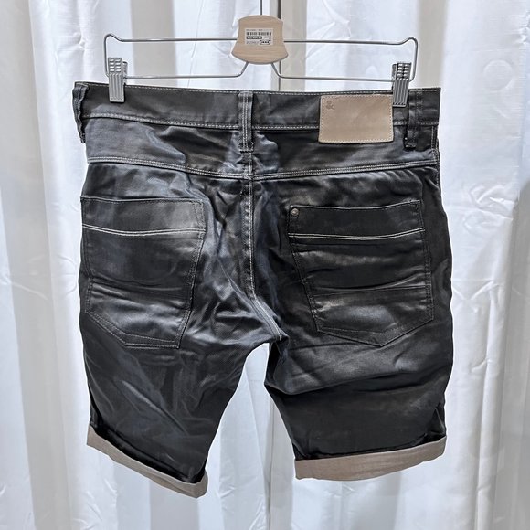 H&M Barcelona Folded Bottom Black Waxed Denim Shorts - Slim Fit - Picture 2 of 9
